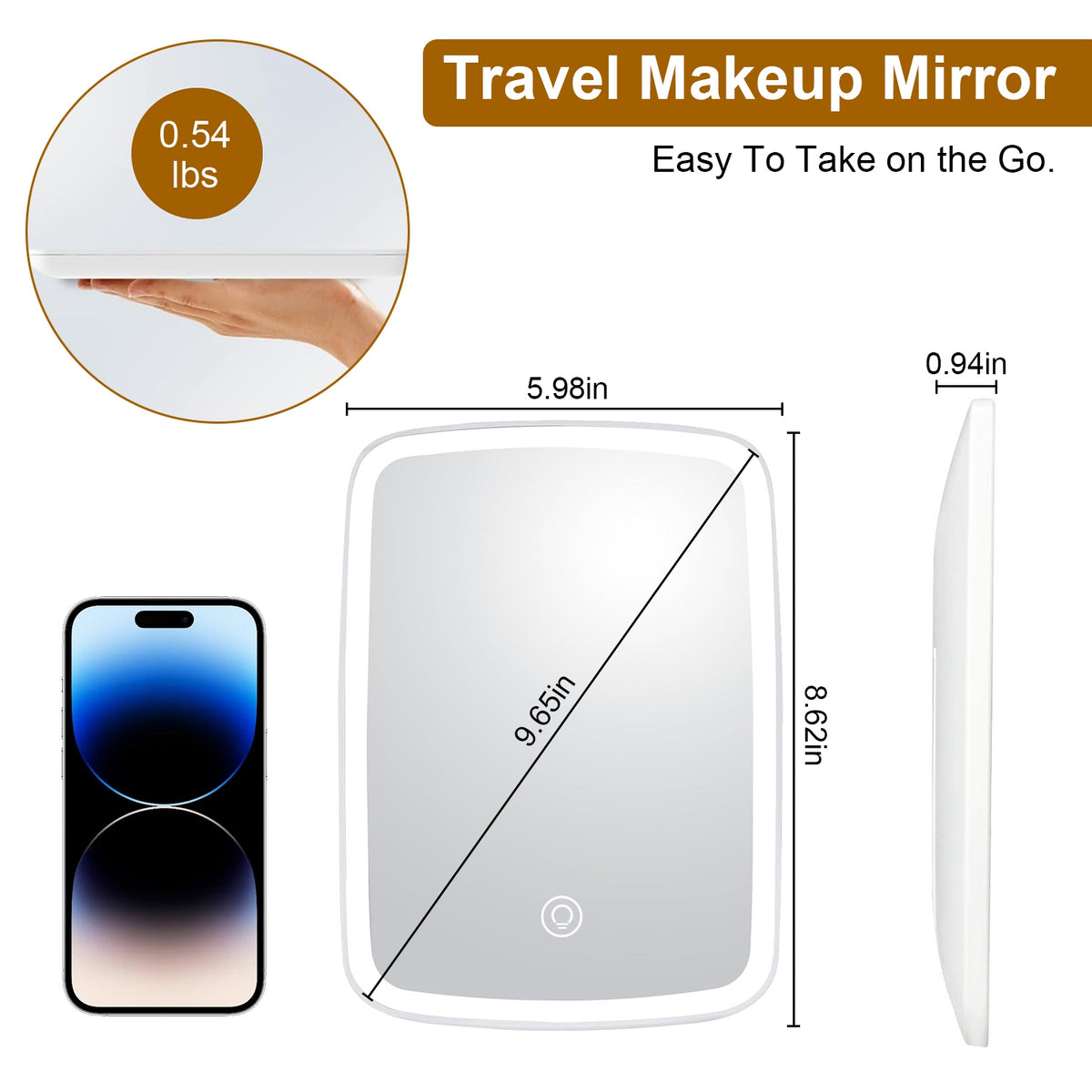 BUBOW LED Lighted Makeup Mirror with Touch Dimmer – product photo 6