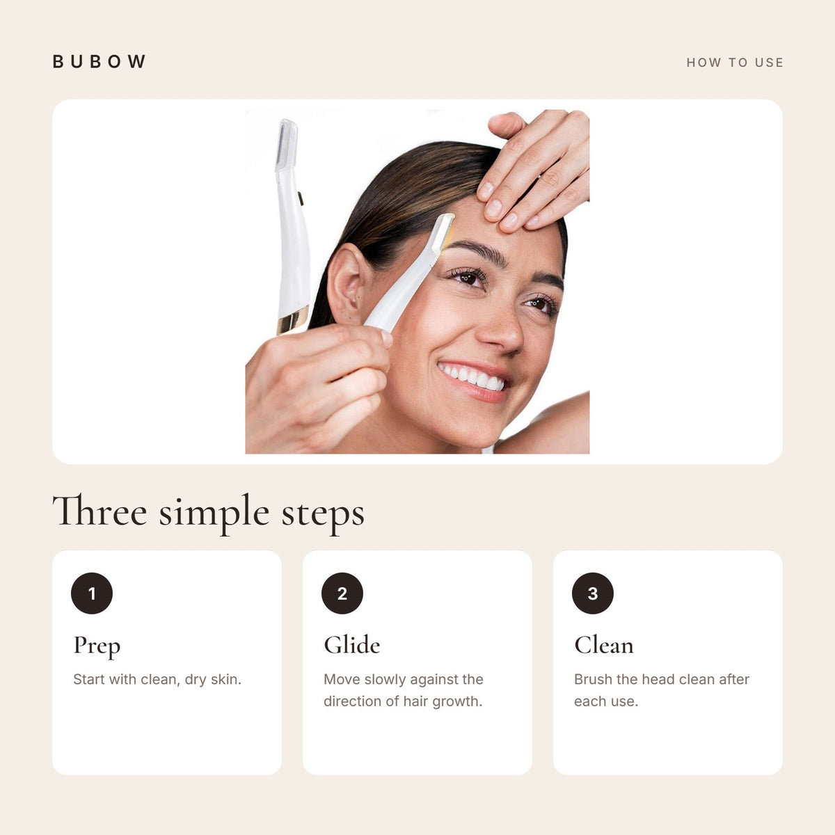How to use the BUBOW Precision Facial Hair & Brow Trimmer in three steps