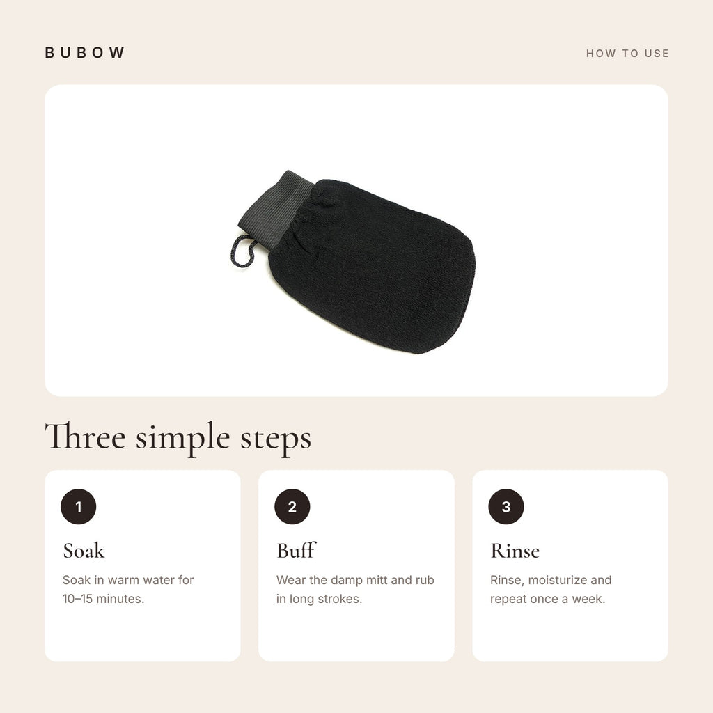 How to use the BUBOW Korean Exfoliating Mitt in three steps