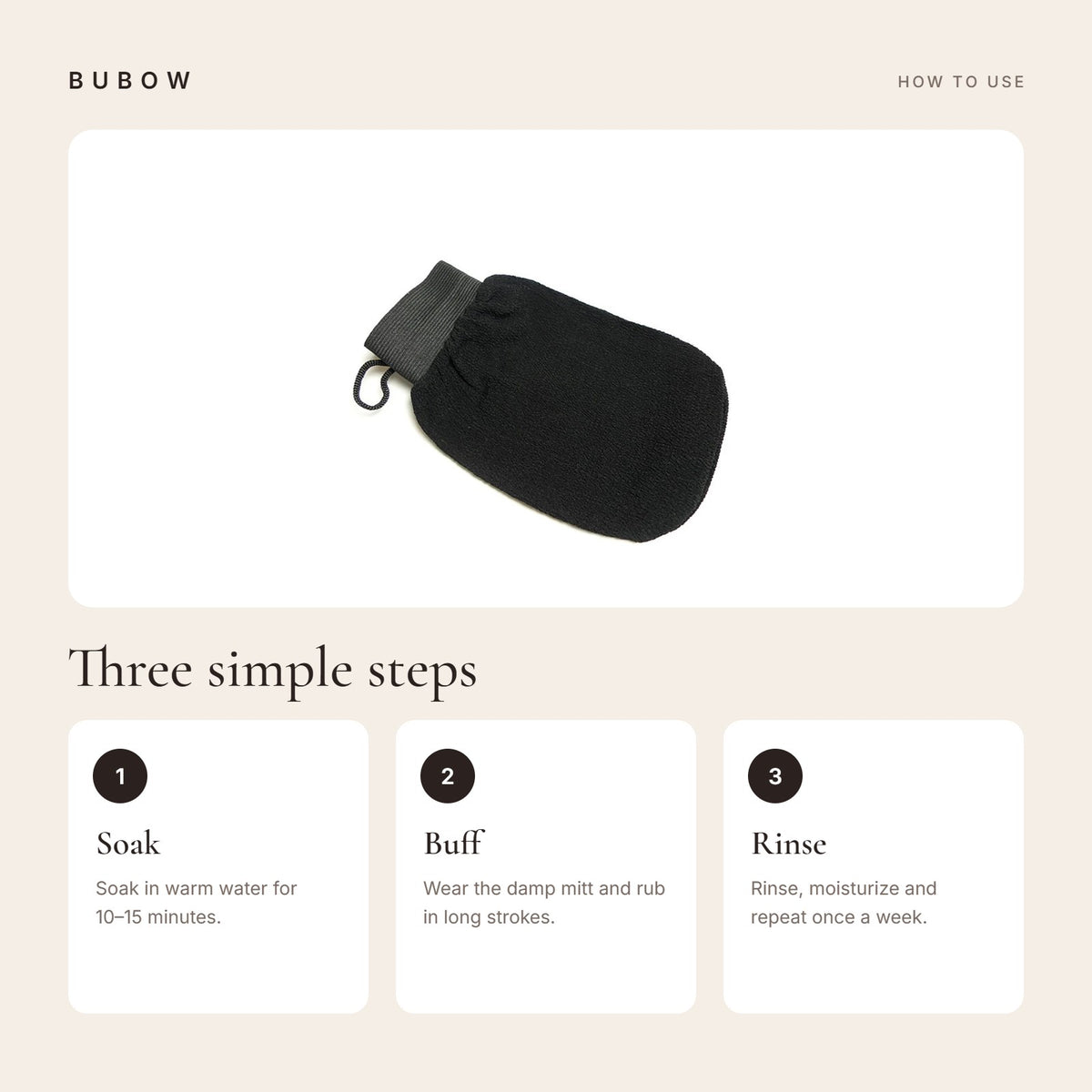 How to use the BUBOW Korean Exfoliating Mitt in three steps