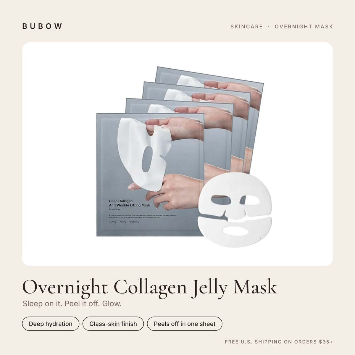 BUBOW Overnight Collagen Jelly Mask – Sleep on it. Peel it off. Glow.