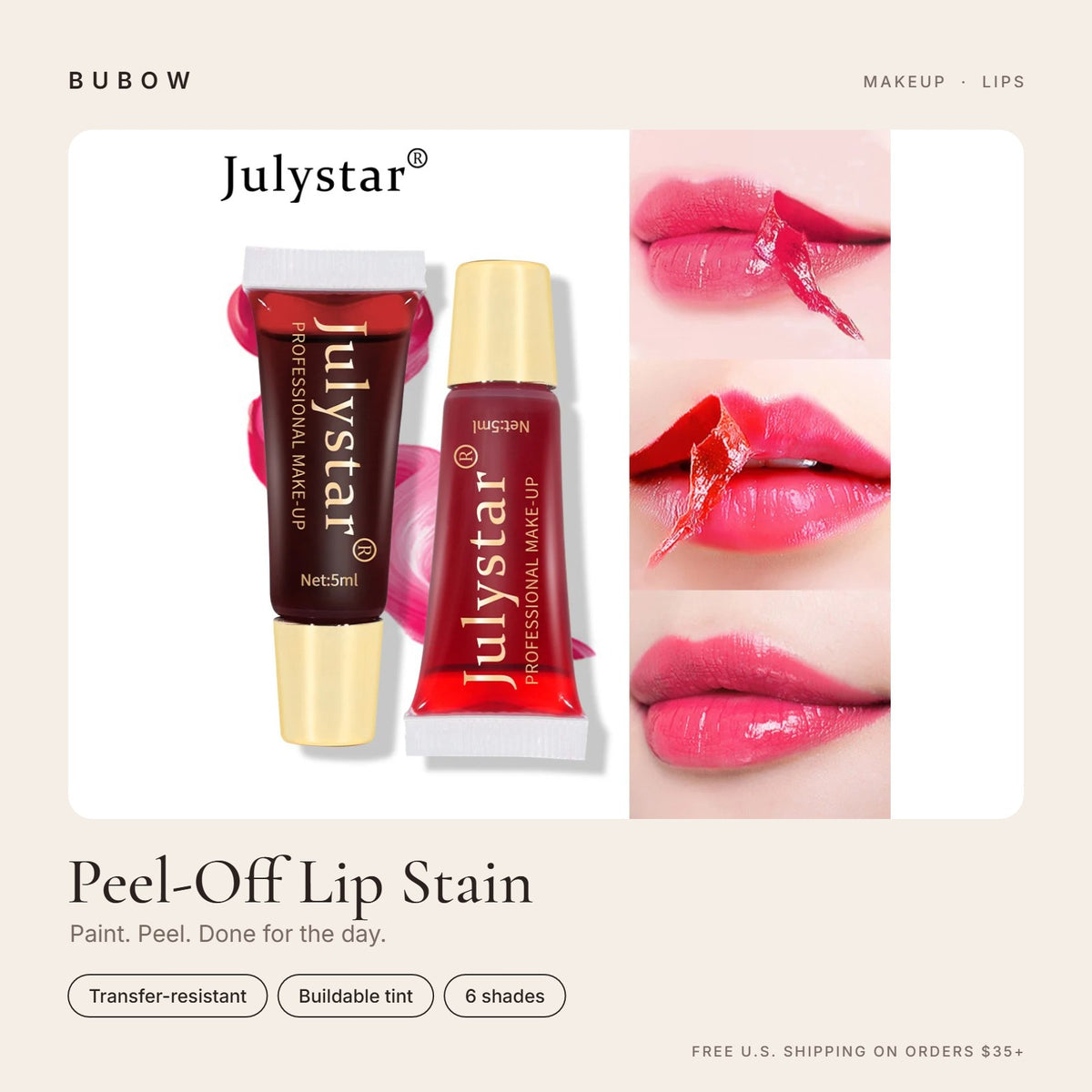 BUBOW Peel-Off Lip Stain – Paint. Peel. Done for the day.