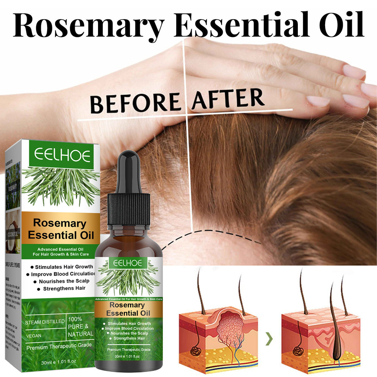 Rosemary Hair Oil with Scalp Massager